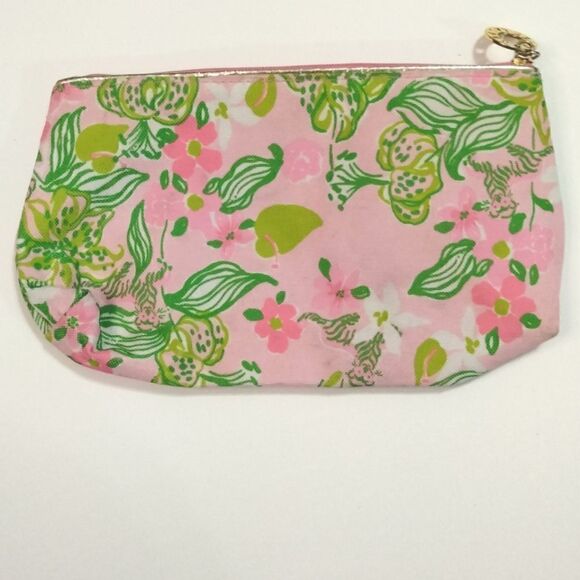 Lilly Pulitzer for Estee Lauder Cosmetic Bag Green Pink Floral Zippered - Picture 3 of 6